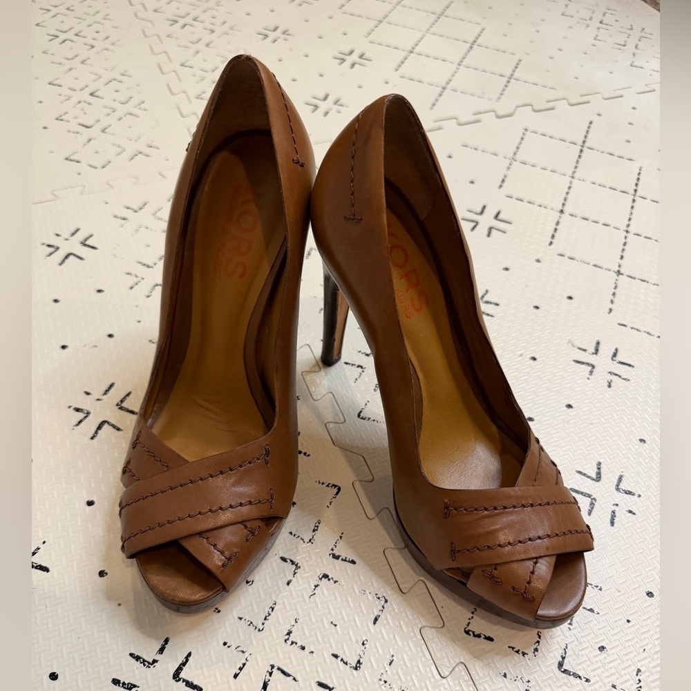 Michael Kors‎ Tan Leather Peep-Toe Stiletto Pumps 8 1/2